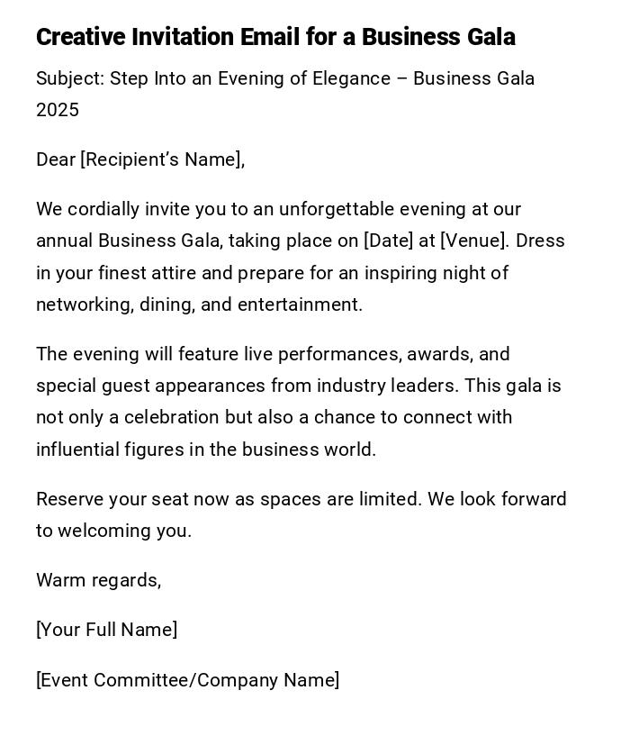 Creative Invitation Email for a Business Gala Creative Invitation Email for a Business Gala