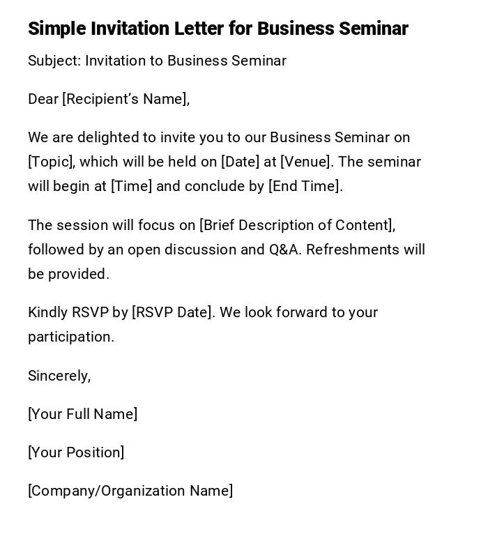 Simple Invitation Letter for Business Seminar Simple Invitation Letter for Business Seminar