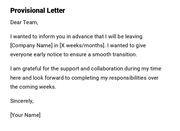 Provisional Letter Provisional Letter