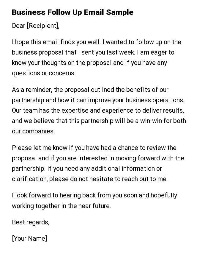 Business Follow Up Email Sample