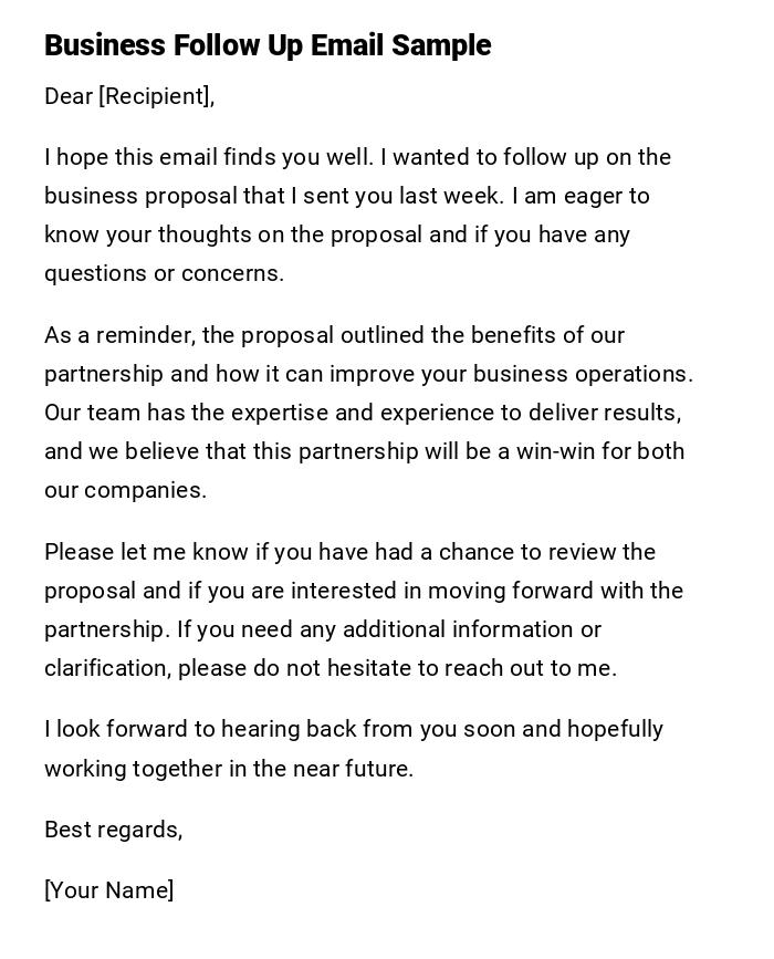 Business Follow Up Email Sample