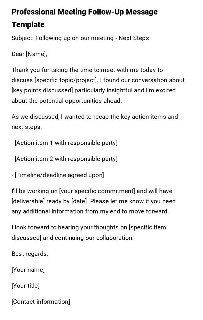 Professional Meeting Follow-Up Message Template