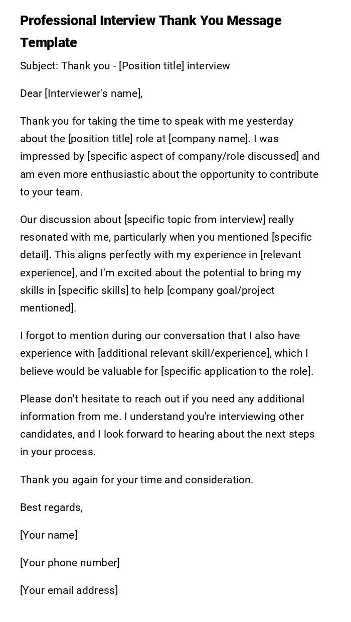 Professional Interview Thank You Message Template