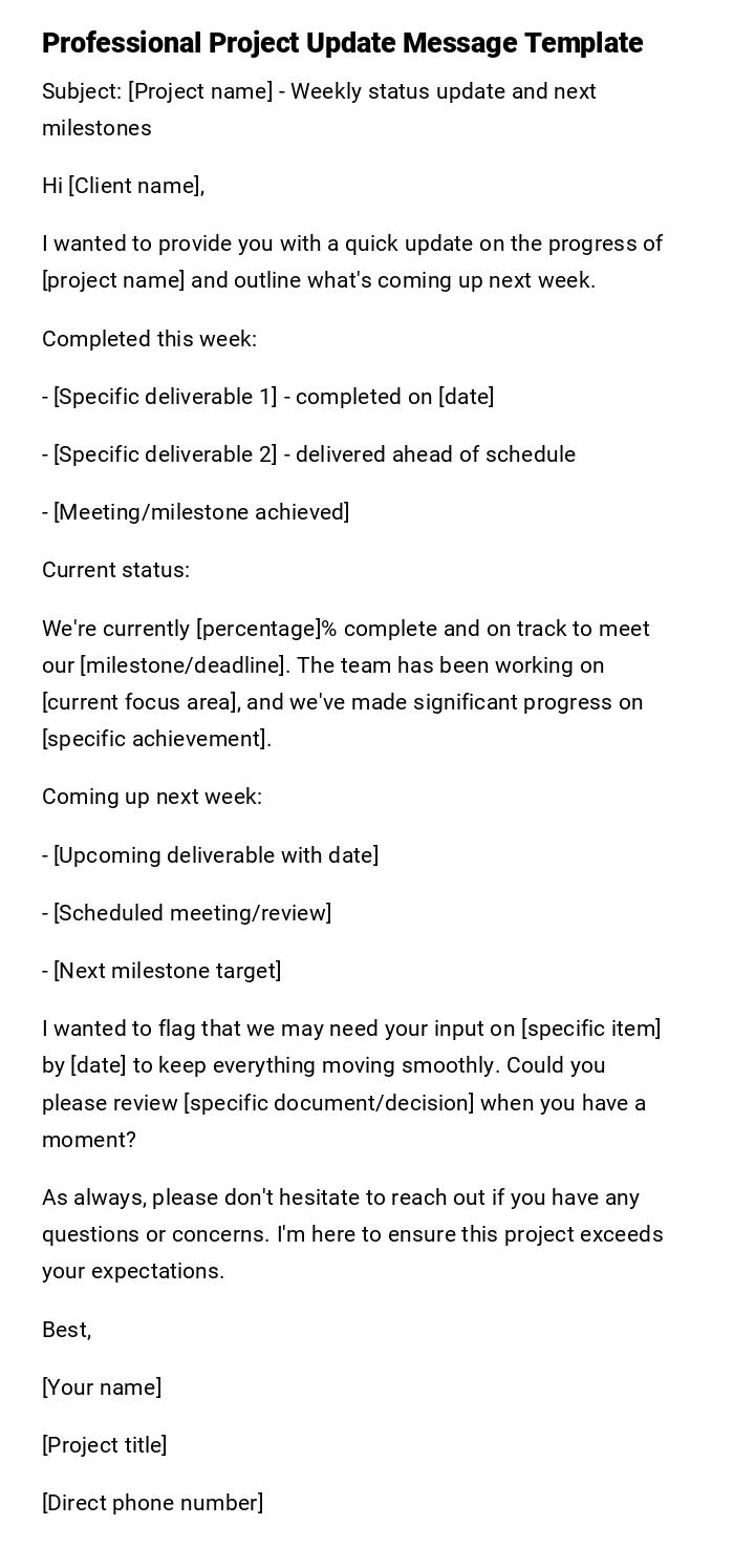 Professional Project Update Message Template