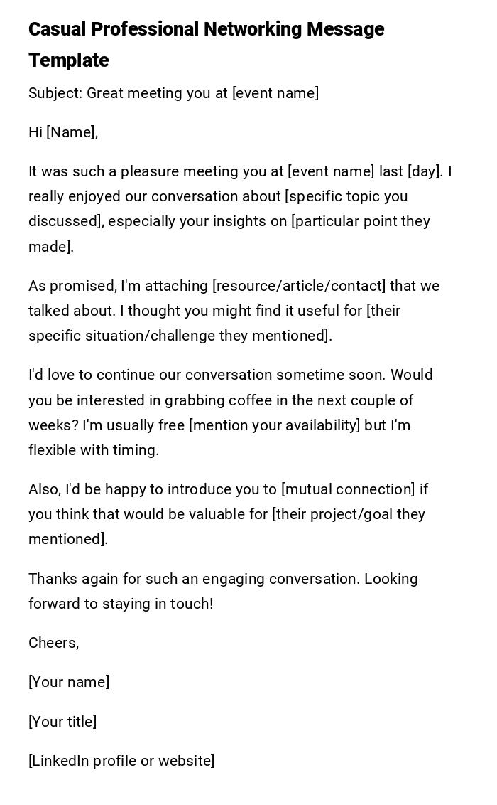 Casual Professional Networking Message Template