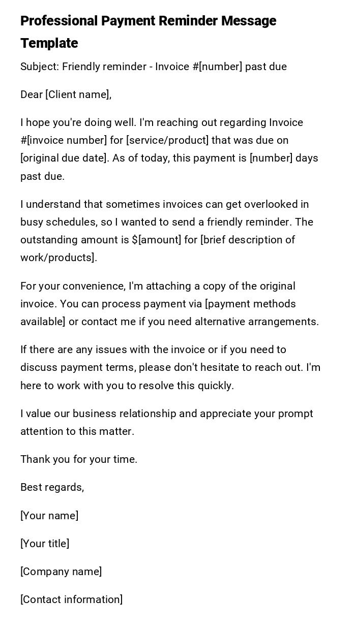 Professional Payment Reminder Message Template