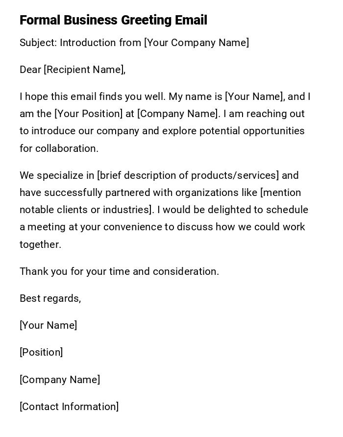 Formal Business Greeting Email Formal Business Greeting Email