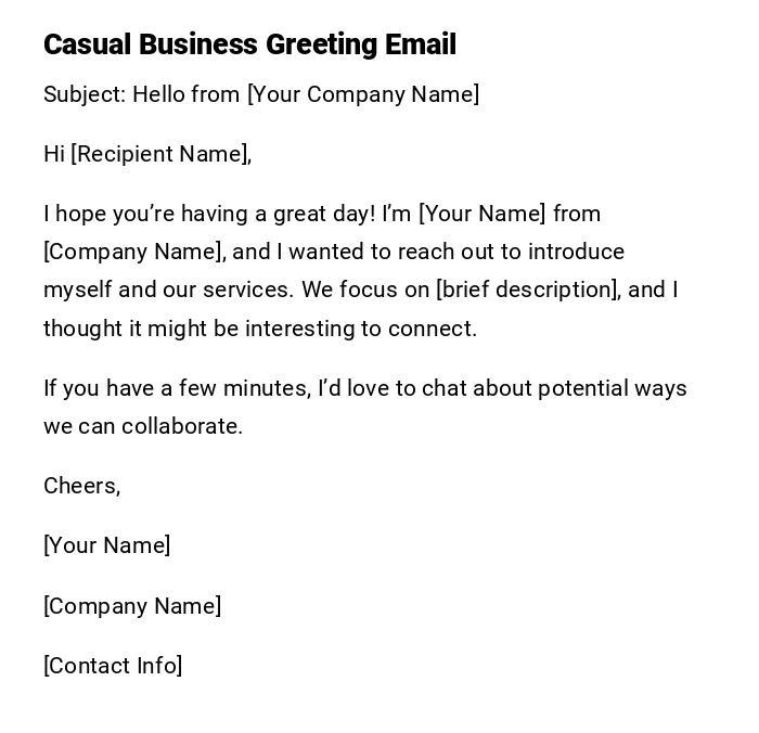 Casual Business Greeting Email Casual Business Greeting Email
