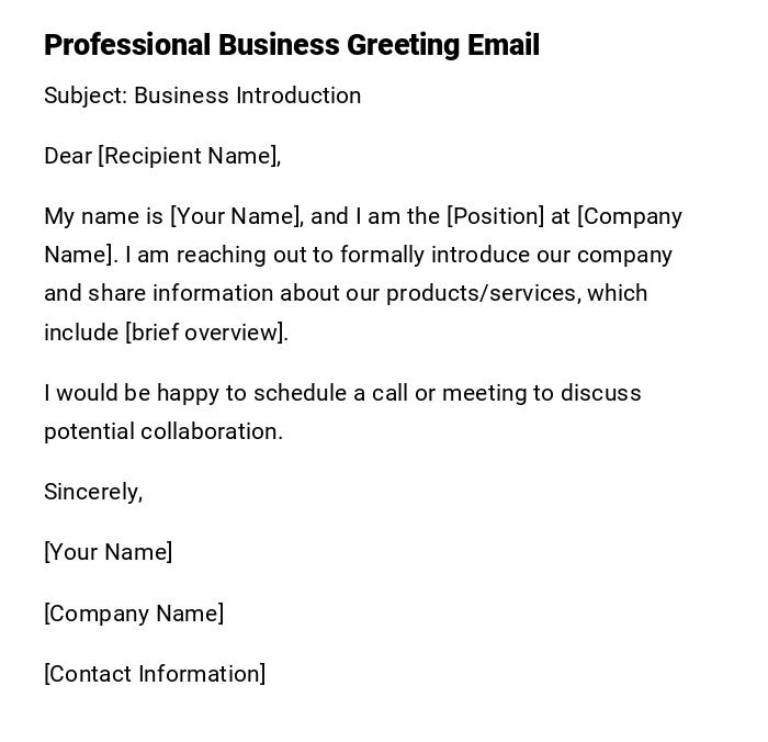 Professional Business Greeting Email Professional Business Greeting Email