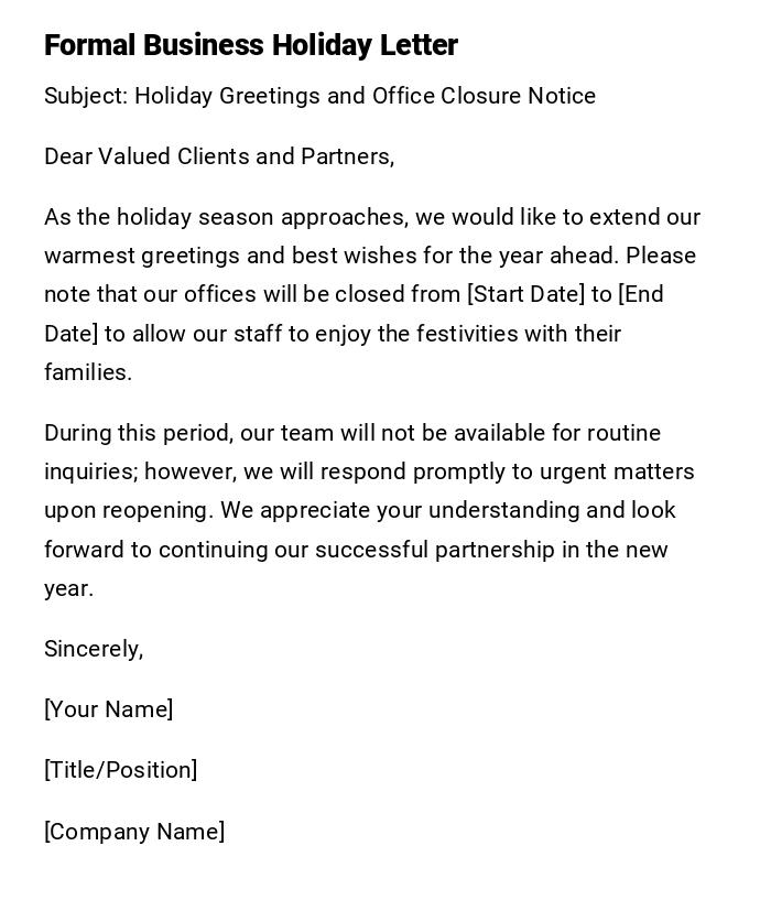 Formal Business Holiday Letter Formal Business Holiday Letter