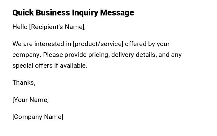 Quick Business Inquiry Message