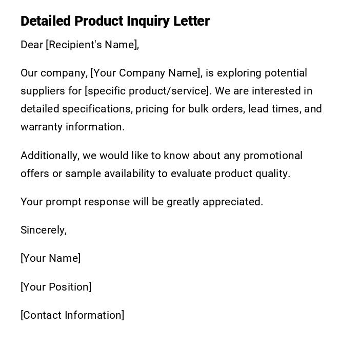 Detailed Product Inquiry Letter