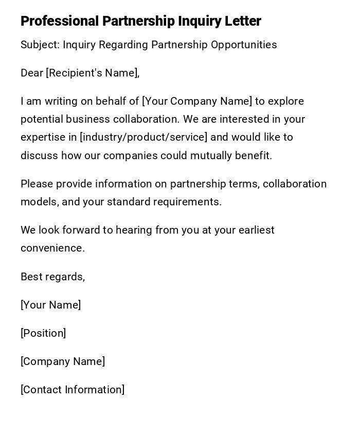 Professional Partnership Inquiry Letter