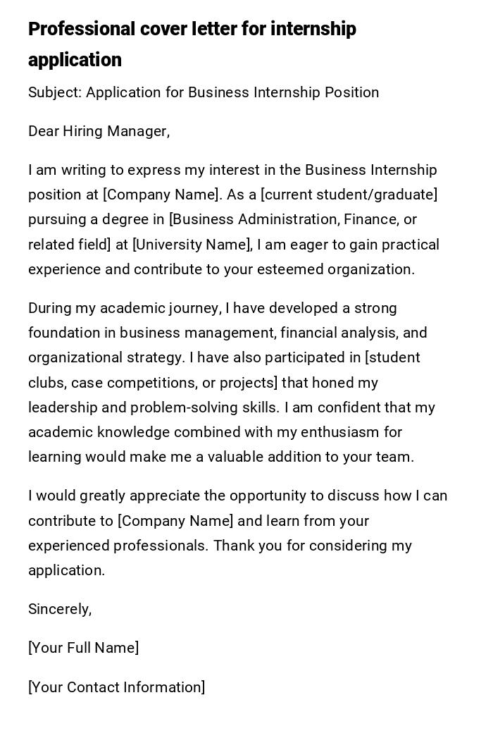 Professional cover letter for internship application Professional cover letter for internship application