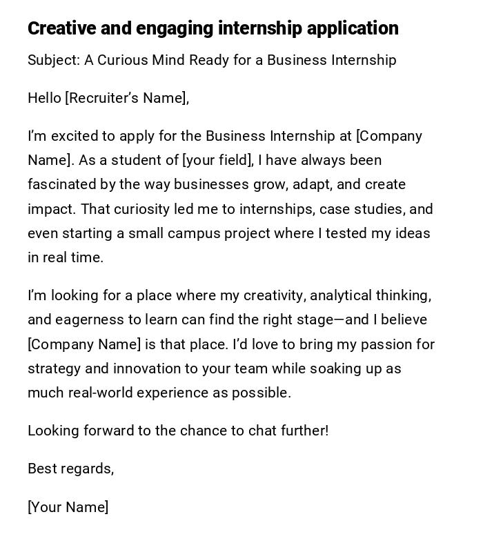 Creative and engaging internship application Creative and engaging internship application