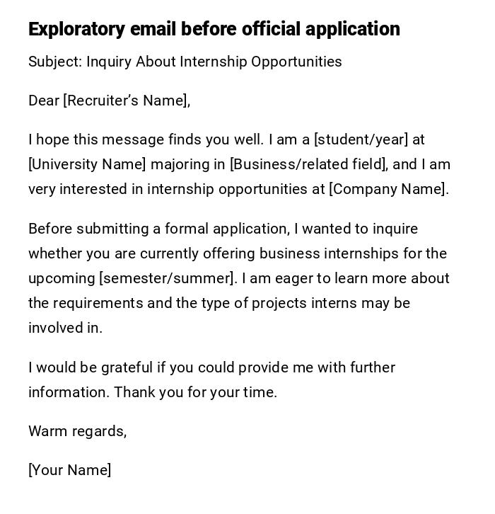 Exploratory email before official application Exploratory email before official application