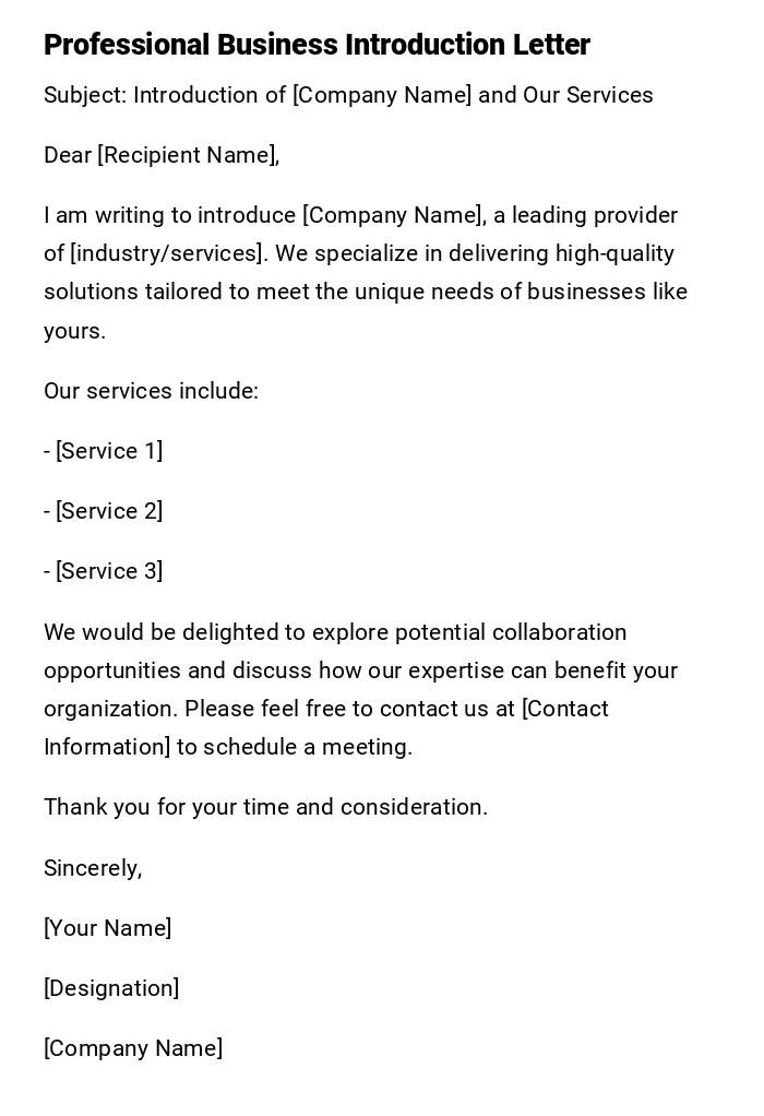 Professional Business Introduction Letter