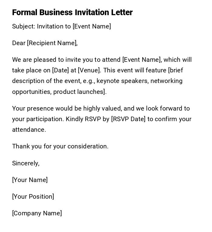 Formal Business Invitation Letter Formal Business Invitation Letter