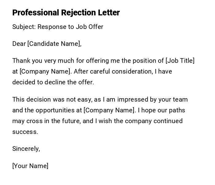 Professional Rejection Letter Professional Rejection Letter