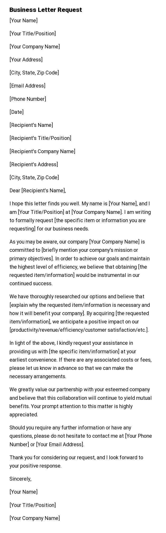 Business Letter Request