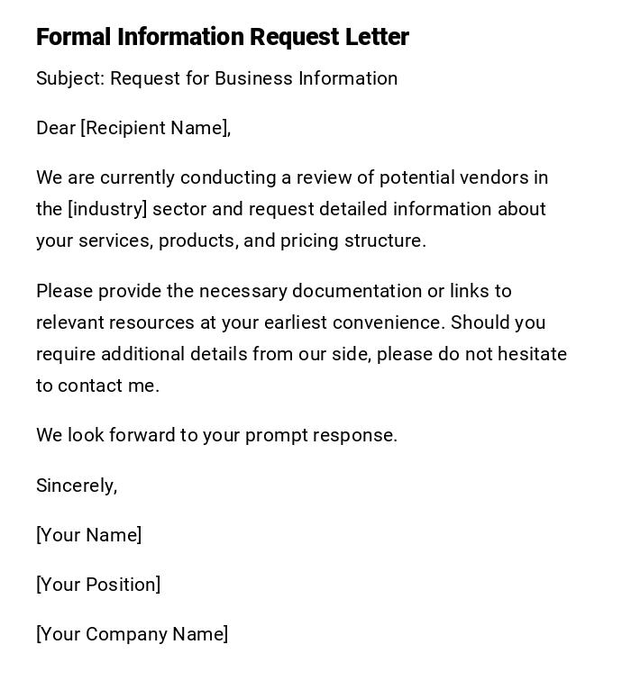 Formal Information Request Letter Formal Information Request Letter