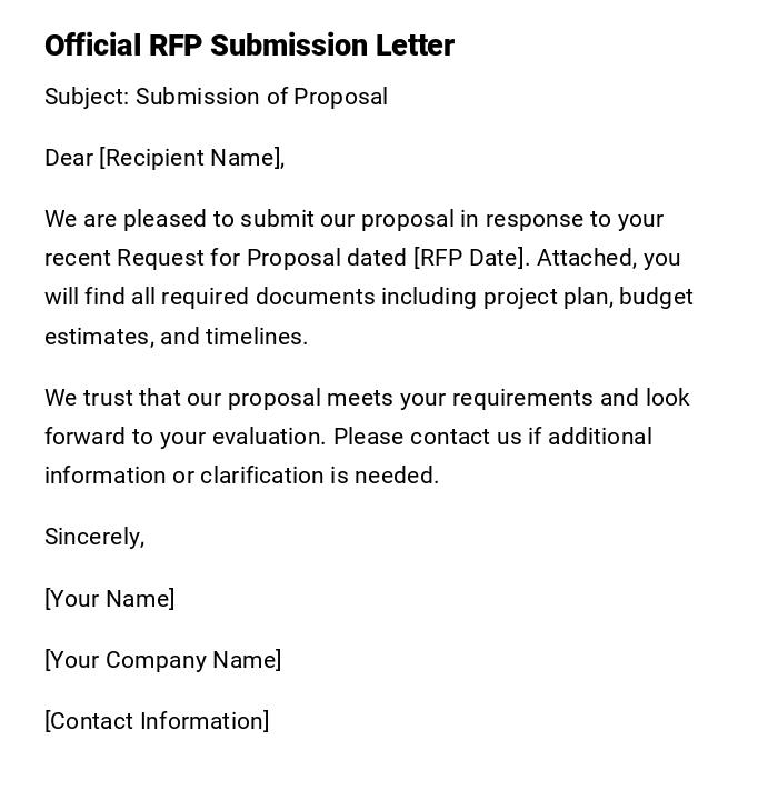 Official RFP Submission Letter Official RFP Submission Letter