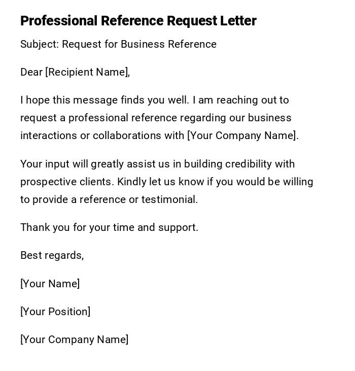 Professional Reference Request Letter Professional Reference Request Letter