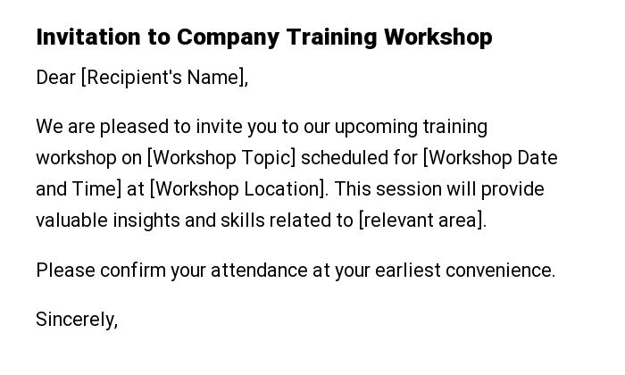 Invitation to Company Training Workshop
