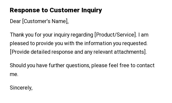 Response to Customer Inquiry