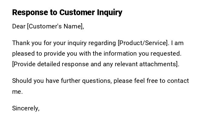 Response to Customer Inquiry