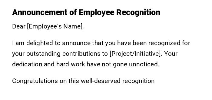 Announcement of Employee Recognition