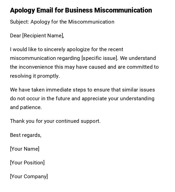 Apology Email for Business Miscommunication