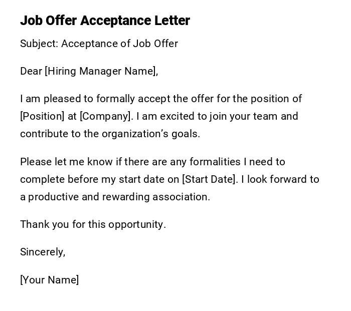 Job Offer Acceptance Letter