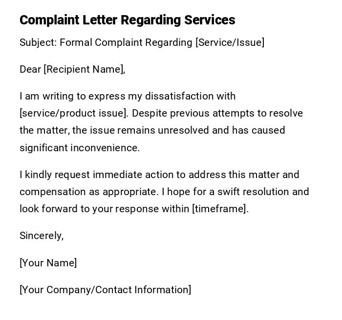 Complaint Letter Regarding Services