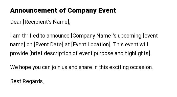 Announcement of Company Event
