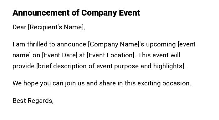 Announcement of Company Event