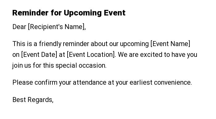 Reminder for Upcoming Event