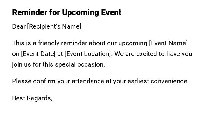 Reminder for Upcoming Event