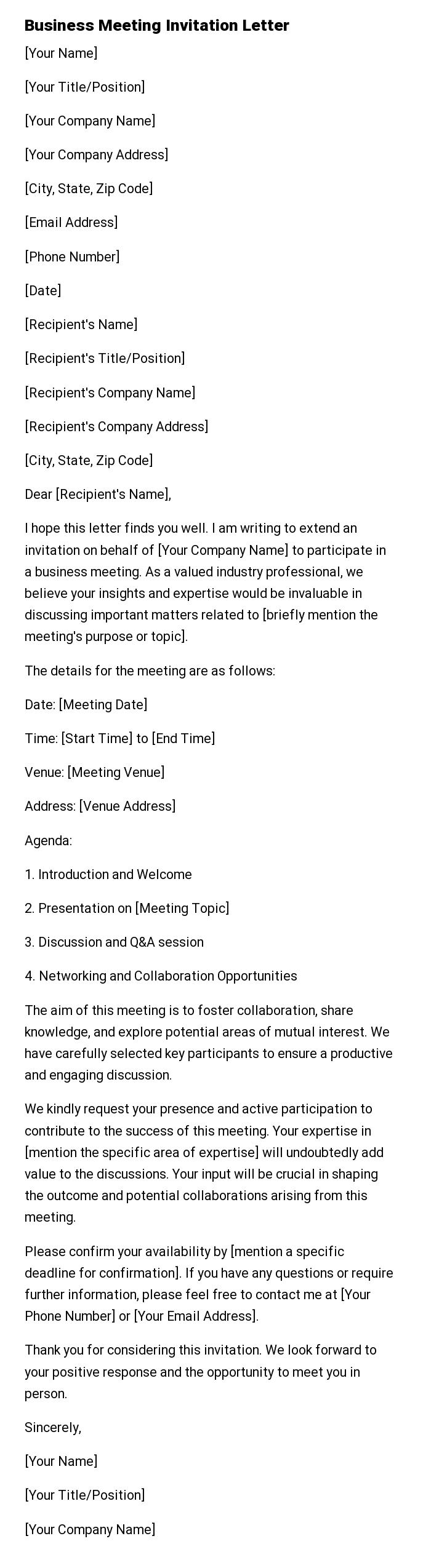 Business Meeting Invitation Letter