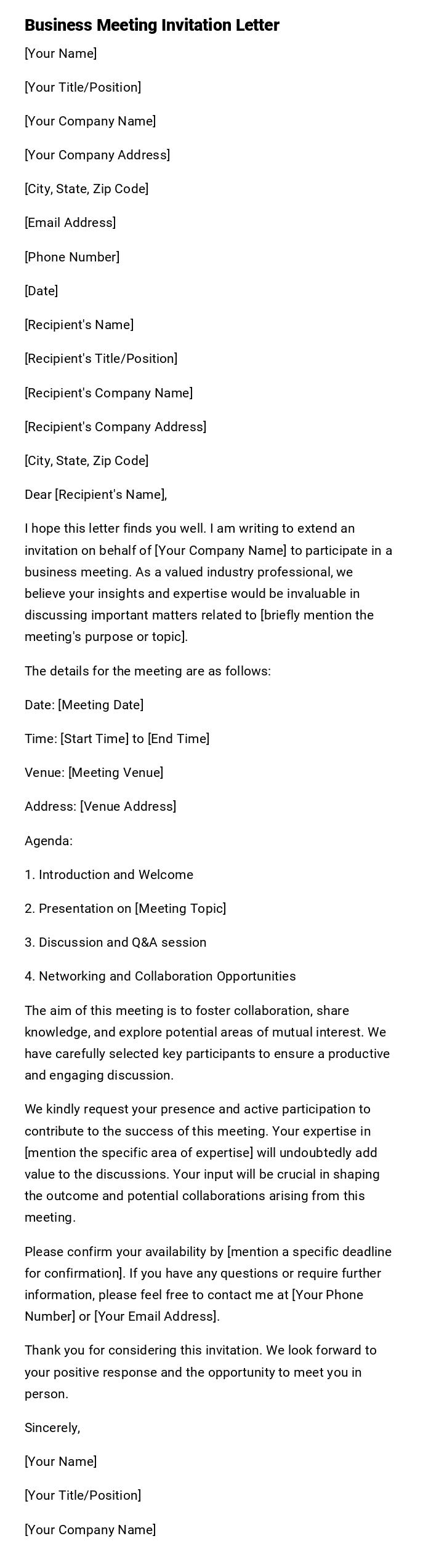 Business Meeting Invitation Letter