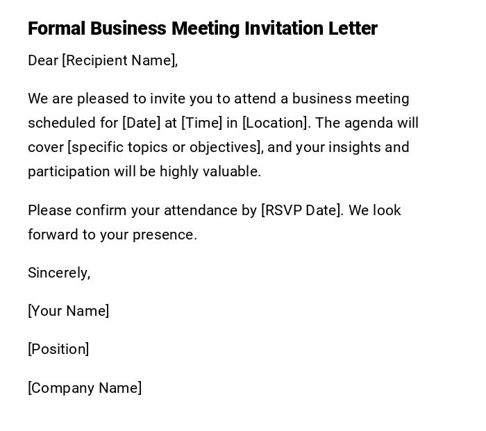 Formal Business Meeting Invitation Letter Formal Business Meeting Invitation Letter