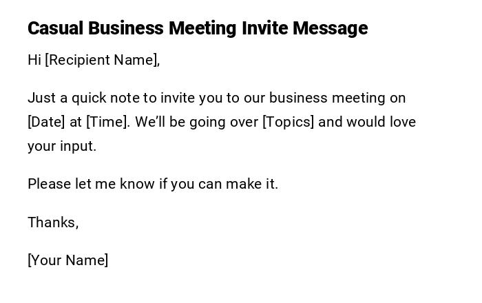 Casual Business Meeting Invite Message Casual Business Meeting Invite Message