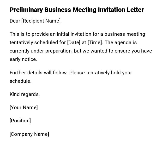 Preliminary Business Meeting Invitation Letter Preliminary Business Meeting Invitation Letter