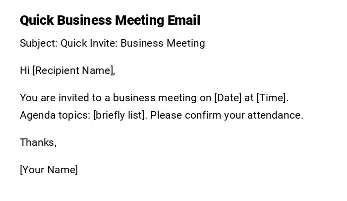 Quick Business Meeting Email Quick Business Meeting Email