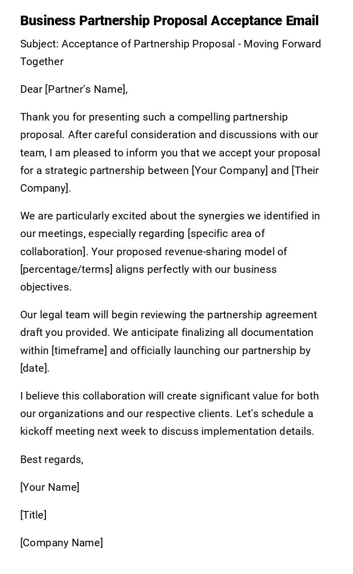 Business Partnership Proposal Acceptance Email Business Partnership Proposal Acceptance Email