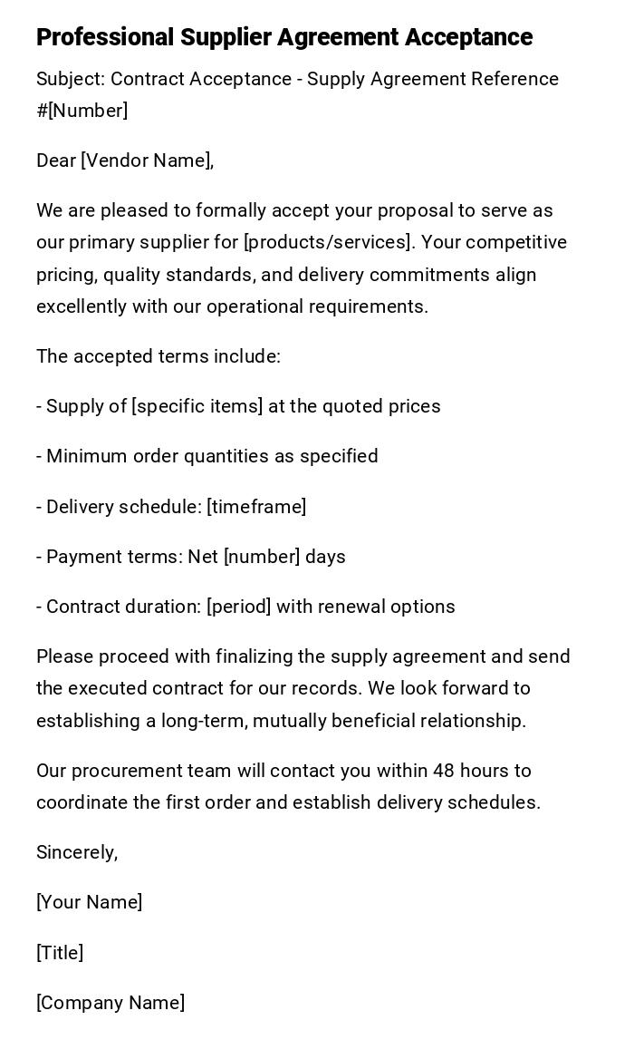 Professional Supplier Agreement Acceptance Professional Supplier Agreement Acceptance