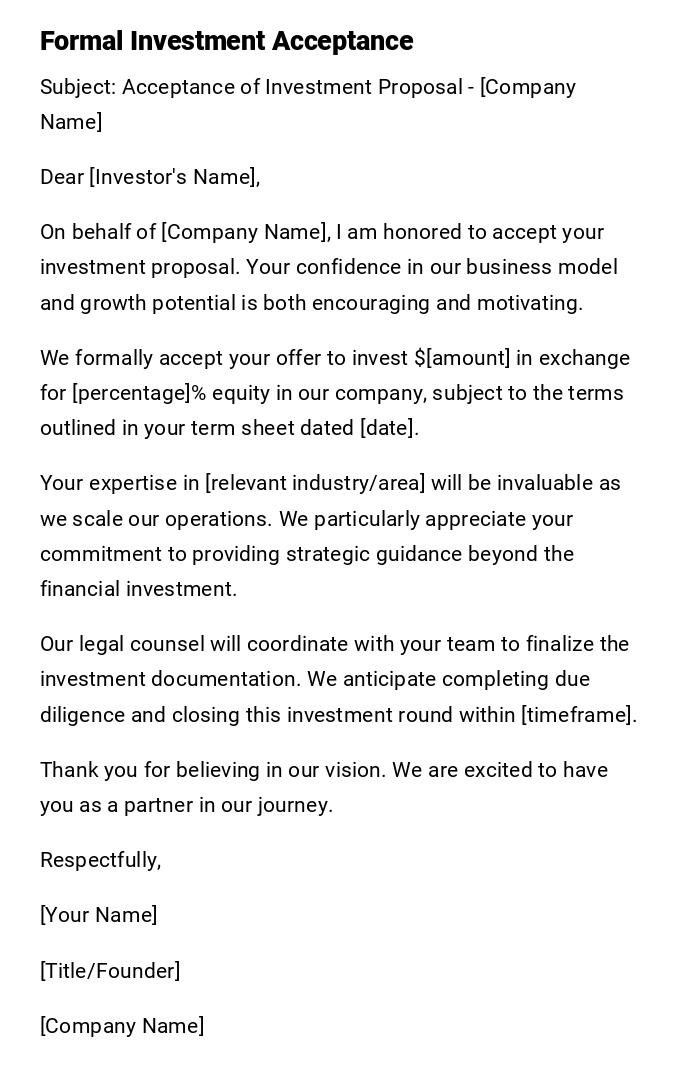 Formal Investment Acceptance Formal Investment Acceptance