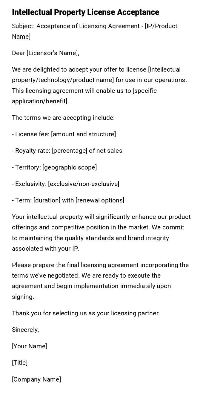 Intellectual Property License Acceptance Intellectual Property License Acceptance