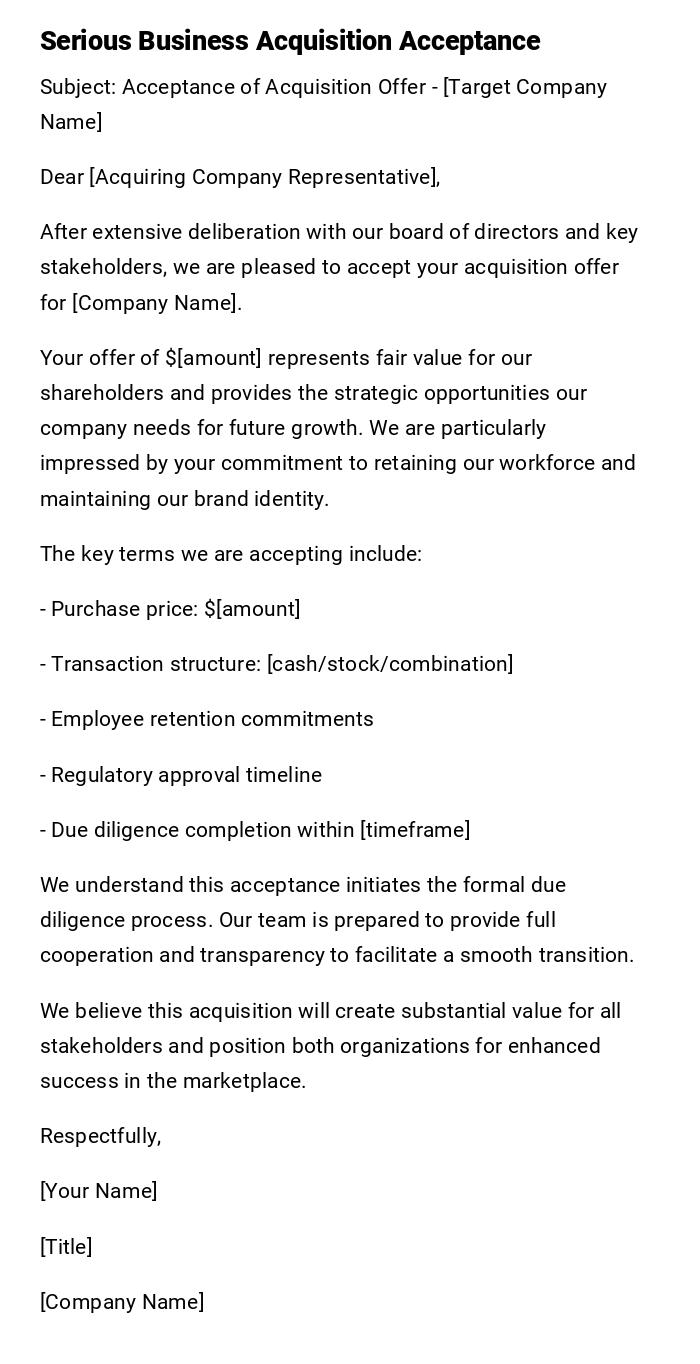Serious Business Acquisition Acceptance Serious Business Acquisition Acceptance