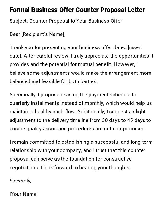 Formal Business Offer Counter Proposal Letter Formal Business Offer Counter Proposal Letter